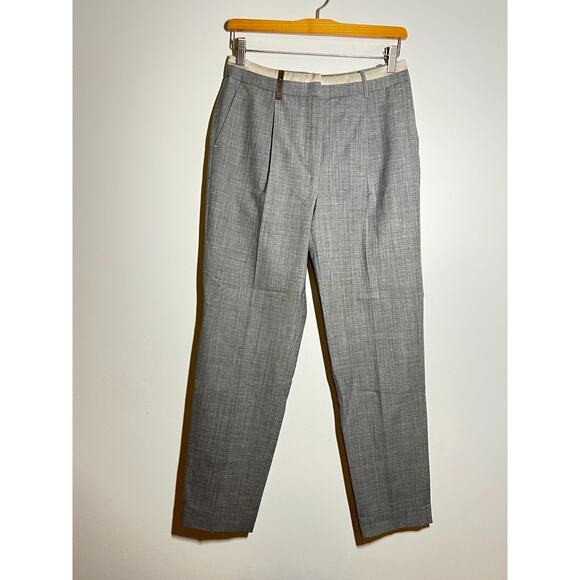 Peserico IT Gray Wool Blend Metallic Fleck Silk Band Carrot Pleat Trouser S 4 US - Picture 1 of 7
